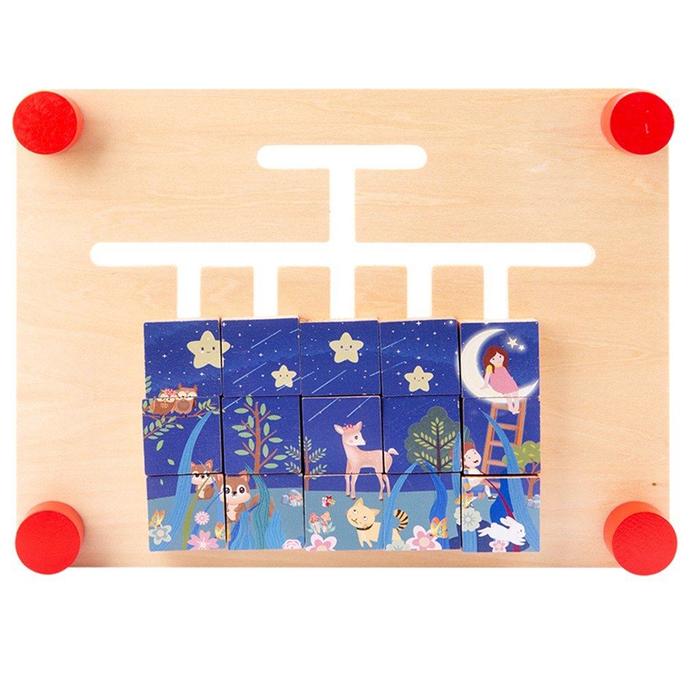 Puzzle Color Game With Hourglass Safe Wood Material Slide