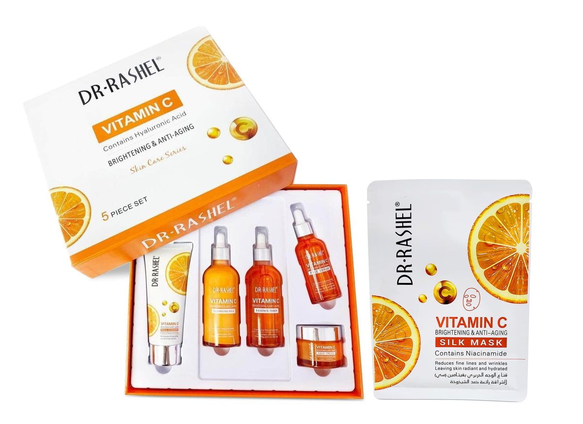 Vitamin C 5 In 1 Set: Face Serum & Cream, Essence Toner And Cleansing Milk.