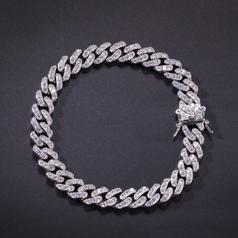 9mm Iced Out Cuban Link Let Zircon Hip Hop Fashion Punk Chain Bling Bling