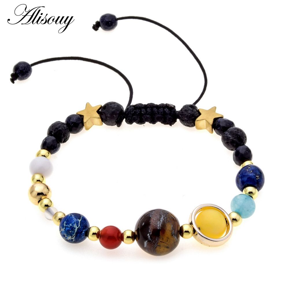 Handmade Universal Star Eight Planets Blue Sandstone Energy Stone Bead