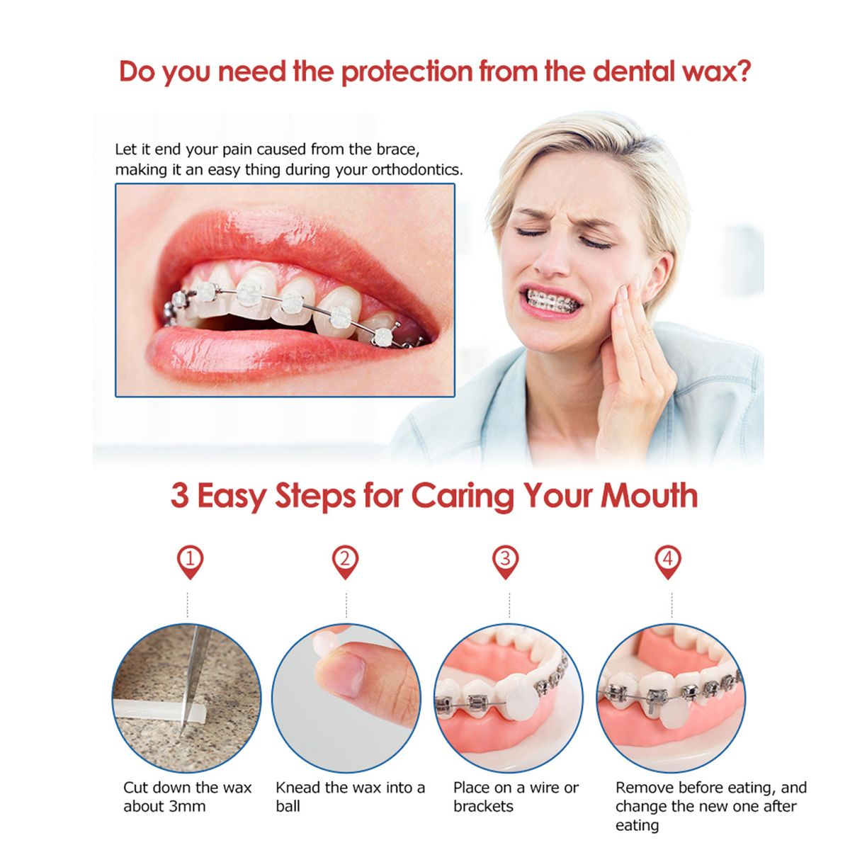 Teeth Wax Pain Relief For Orthodontic Braces Wearers 1 Box