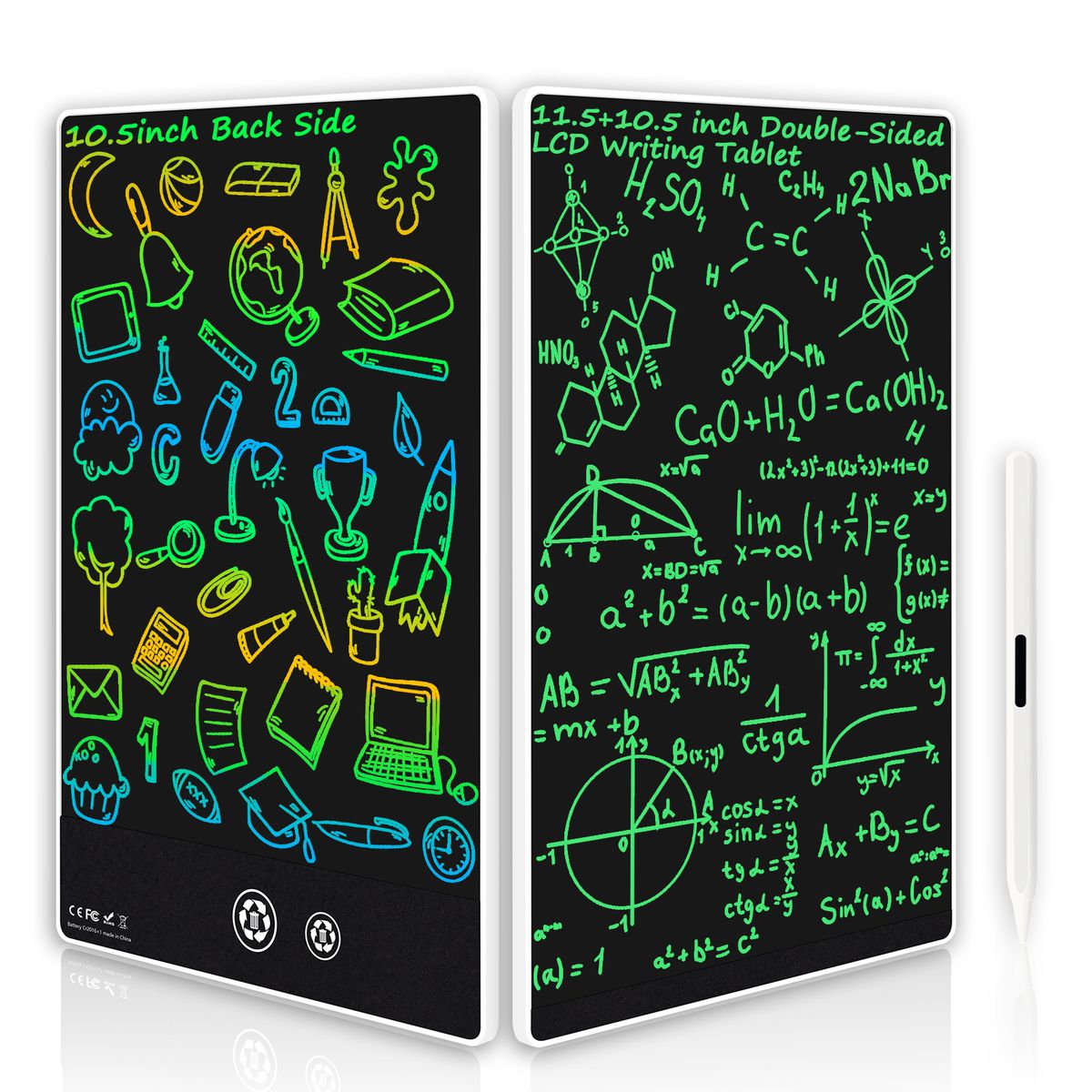 Double Sided LCD Writing Tablet Drawing Doodle Graffiti Handwriting Board Instant Erase Gift For Kids&Adults Home 10.5-11.5 White