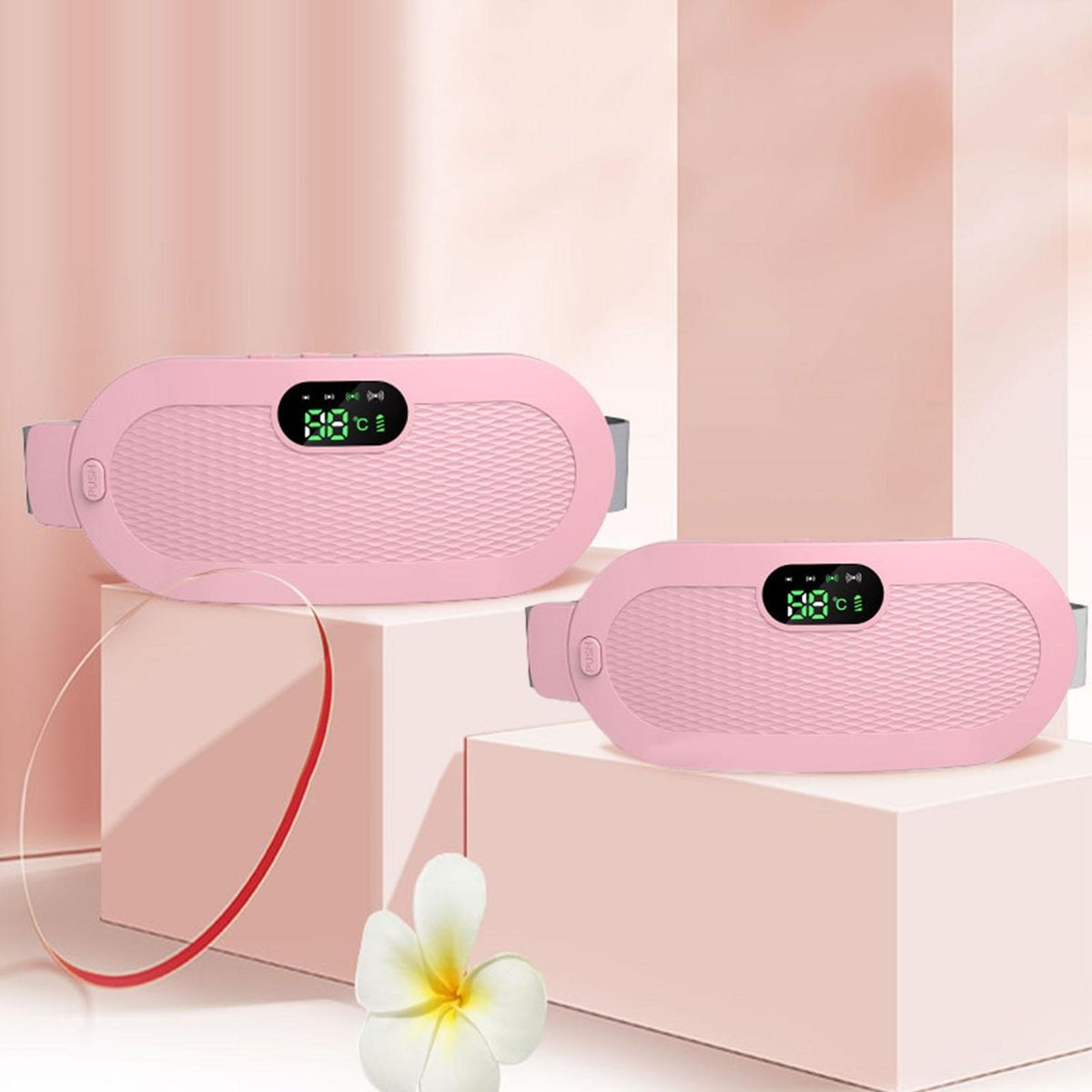 Period Heating Pad Relief Cordless Heating Belt with 4 Massage Modes Pink