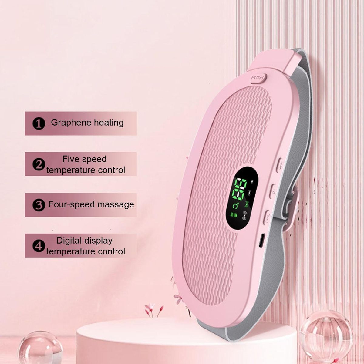 Period Heating Pad Relief Cordless Heating Belt with 4 Massage Modes Pink