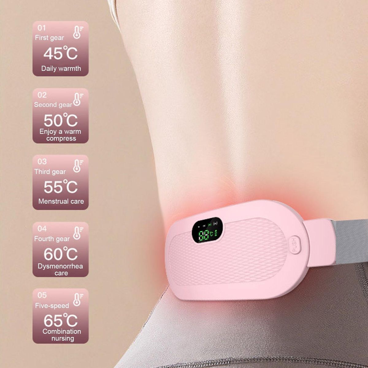 Period Heating Pad Relief Cordless Heating Belt with 4 Massage Modes Pink