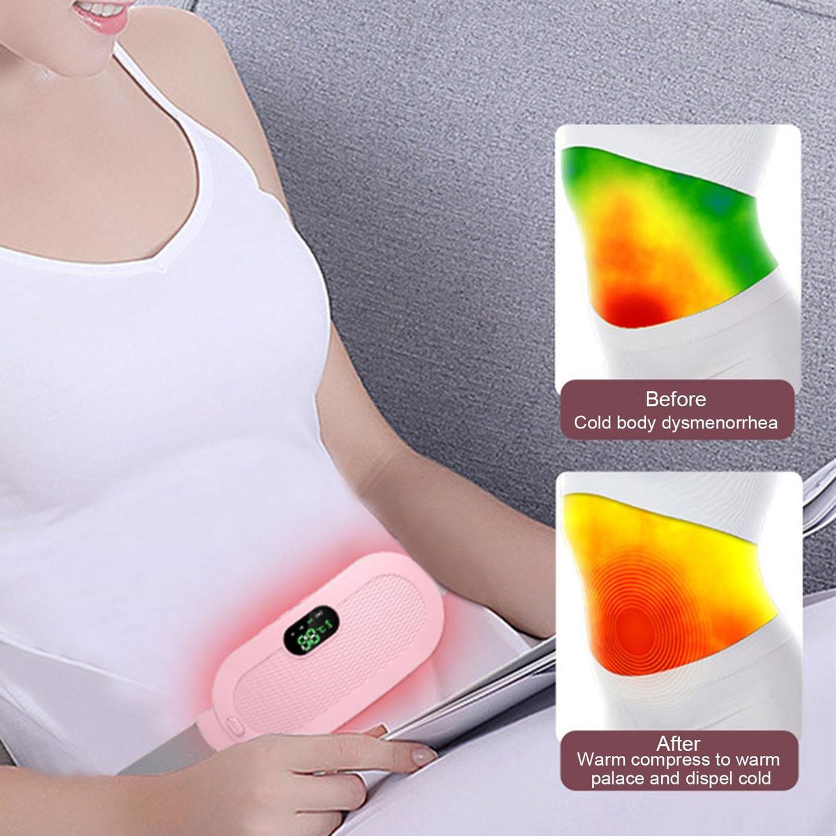 Period Heating Pad Relief Cordless Heating Belt with 4 Massage Modes Pink