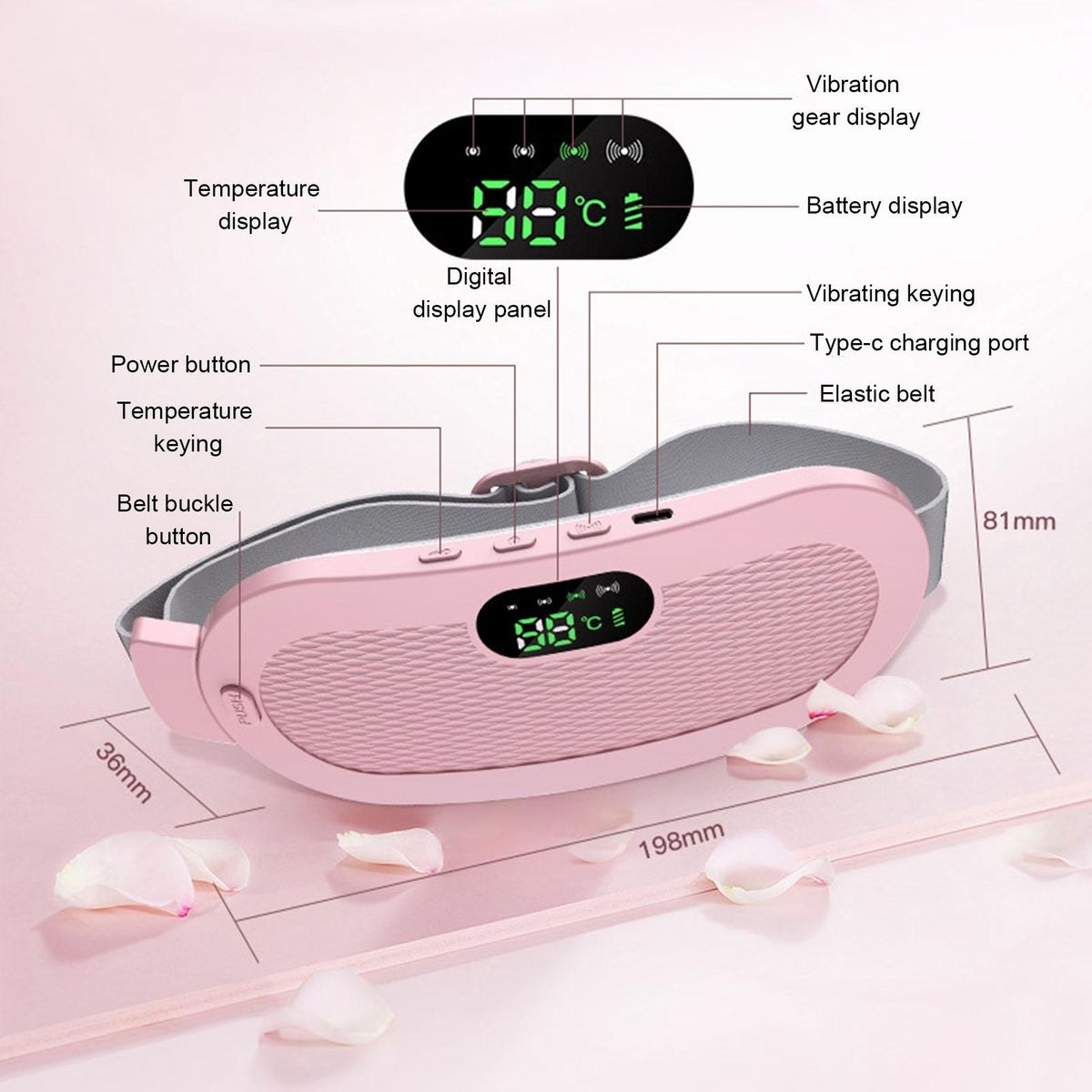 Period Heating Pad Relief Cordless Heating Belt with 4 Massage Modes Pink