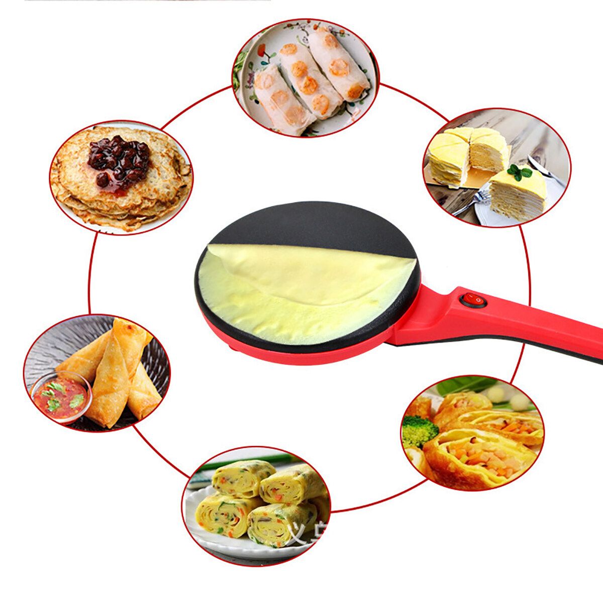 600W Electric Baking Pan Home Pancake Machine Automatic Spring Cake Machine With Egg Beater Batter Basin