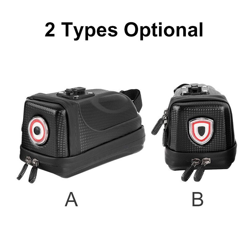[ 2 Laryer Extendsion With LED Tail Light ] Bike Seat Carriage Bag Waterproof Larger Capacity Box Bag Mountain Bike Outdoor MTB Bicycle Cycling Tail Rear Pouch Black TYPE B