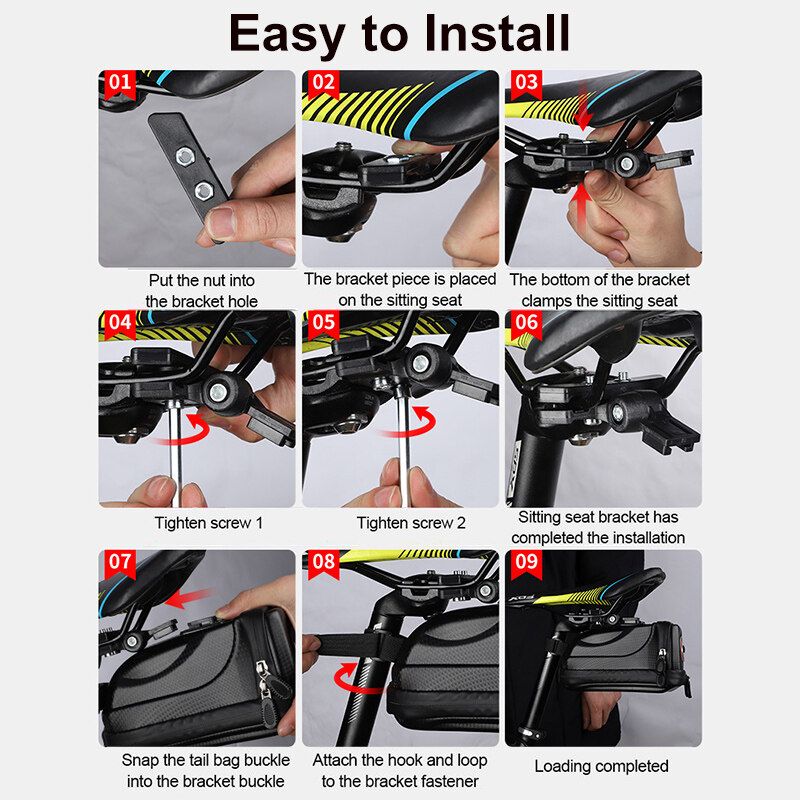 [ 2 Laryer Extendsion With LED Tail Light ] Bike Seat Carriage Bag Waterproof Larger Capacity Box Bag Mountain Bike Outdoor MTB Bicycle Cycling Tail Rear Pouch Black TYPE B