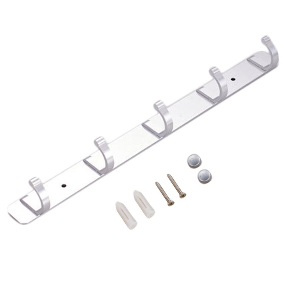 Home-Space Aluminum Hooks Bar Coat Hat Clothes Robe Holder Rack 5 Hooks Wall Hanger Silver