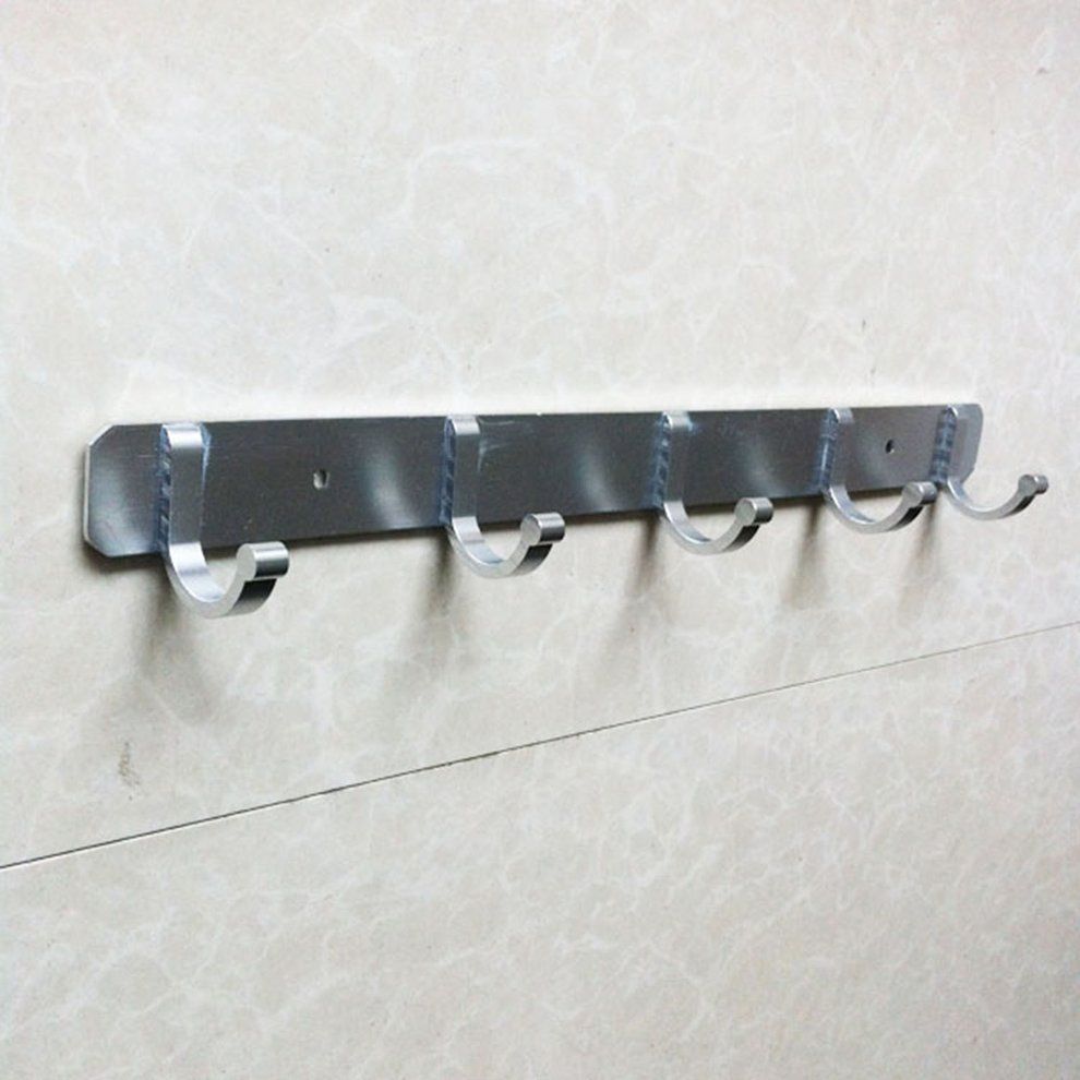 Home-Space Aluminum Hooks Bar Coat Hat Clothes Robe Holder Rack 5 Hooks Wall Hanger Silver