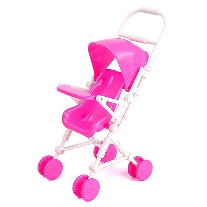 DIY Assembled Baby Buggy Stroller Pink Doll House Trolley To