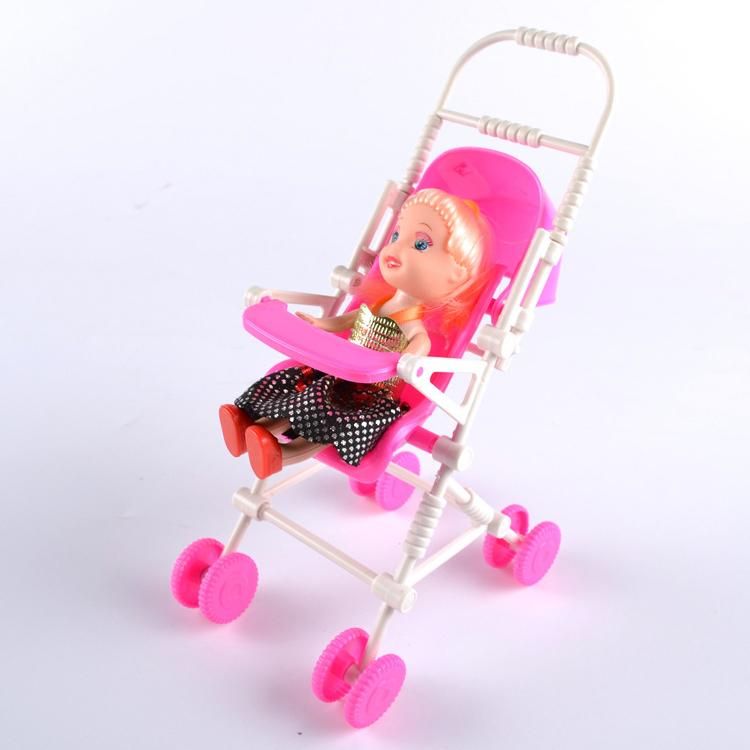 DIY Assembled Baby Buggy Stroller Pink Doll House Trolley To