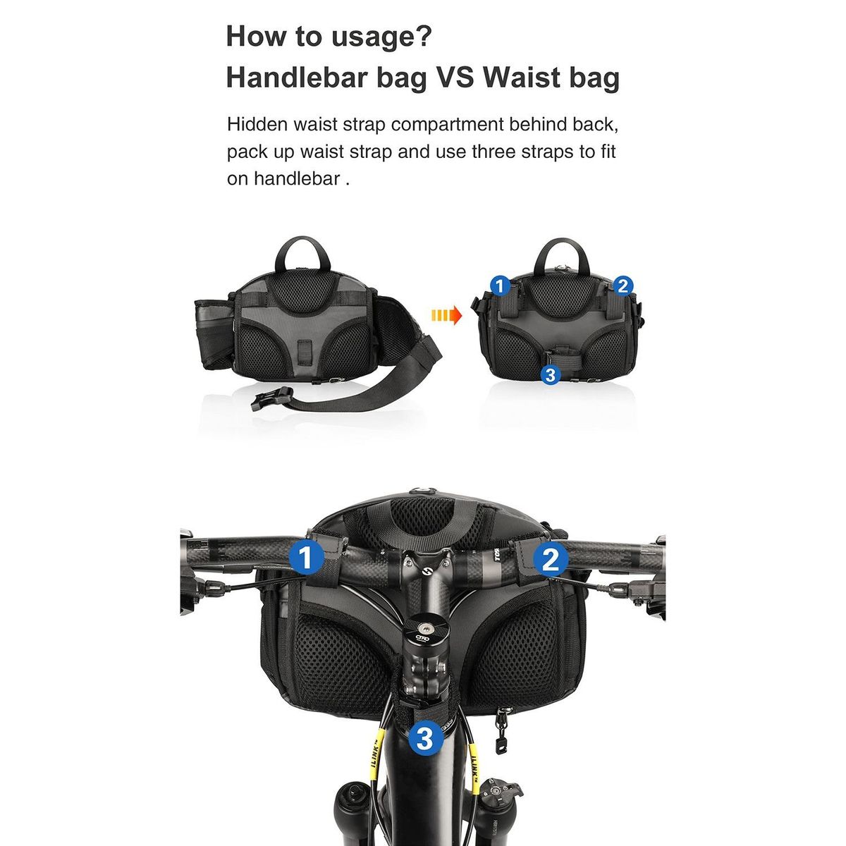 Rhinowalk Bike Handlebar Bag Waterproof Portable Shoulder