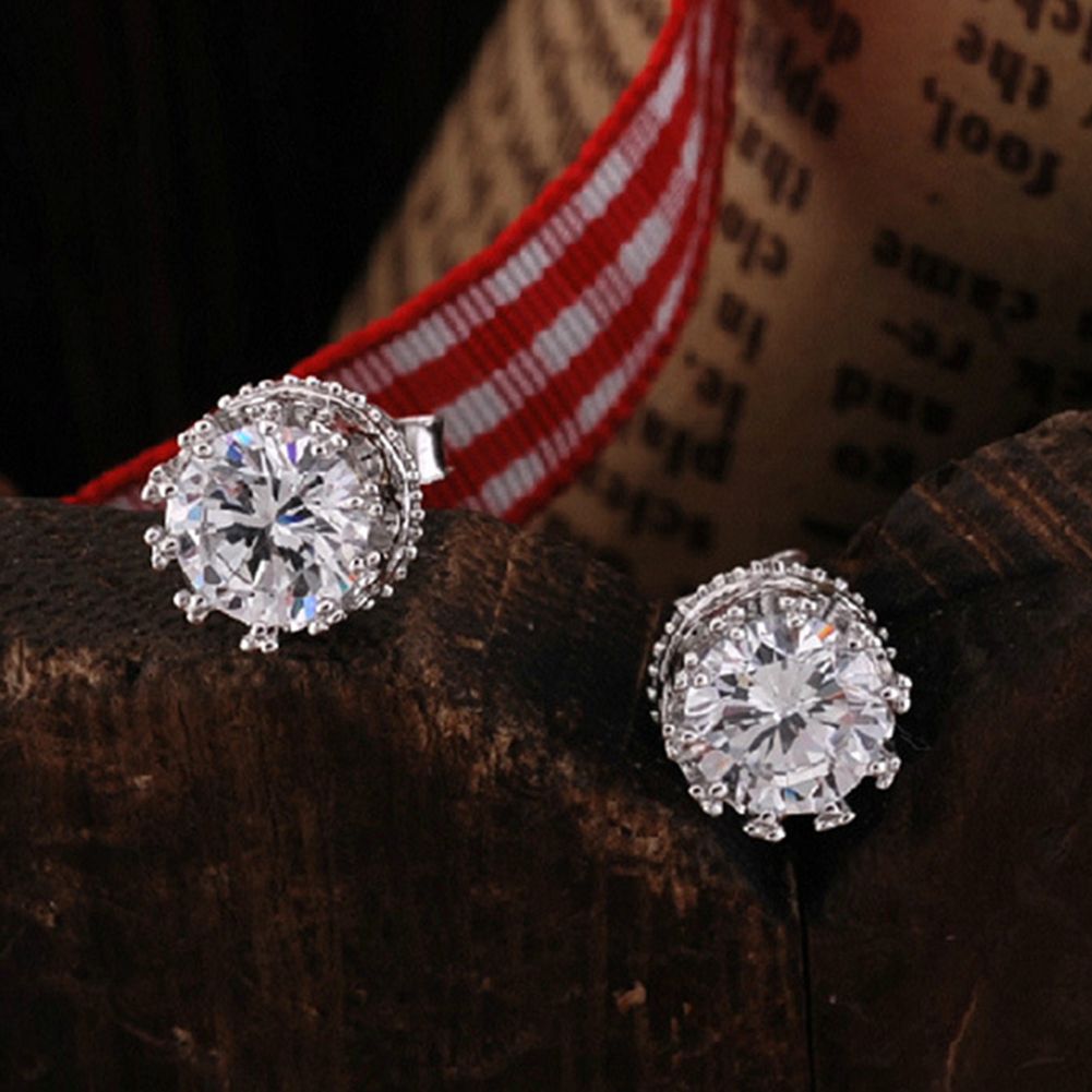 Women Silver Plated Cubic Zirconia Ear Studs Earrings Piercing Jewelry-Platinum