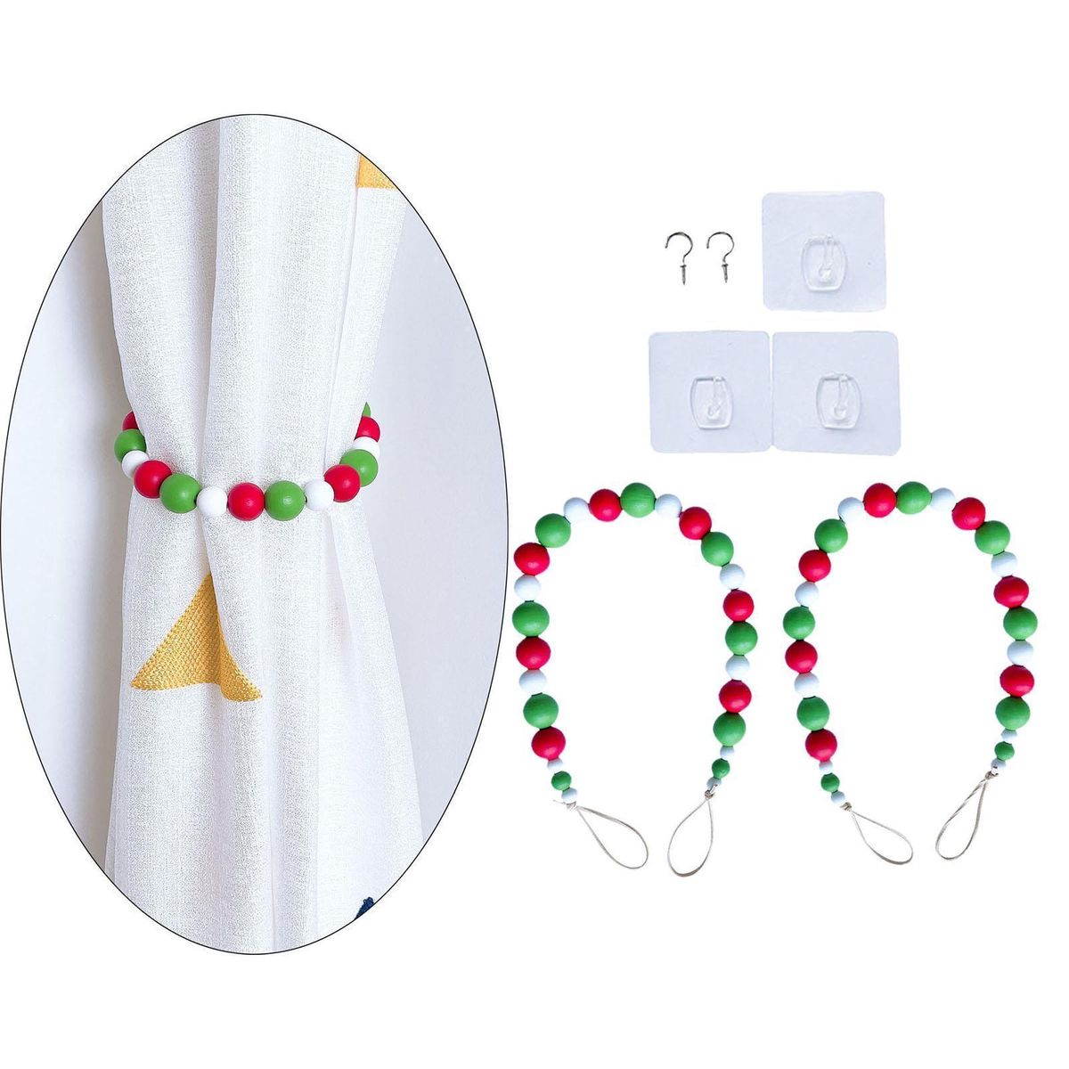 Boho Wooden Bead Curtain Tiebacks Decorative Window Drapery Colorful 3