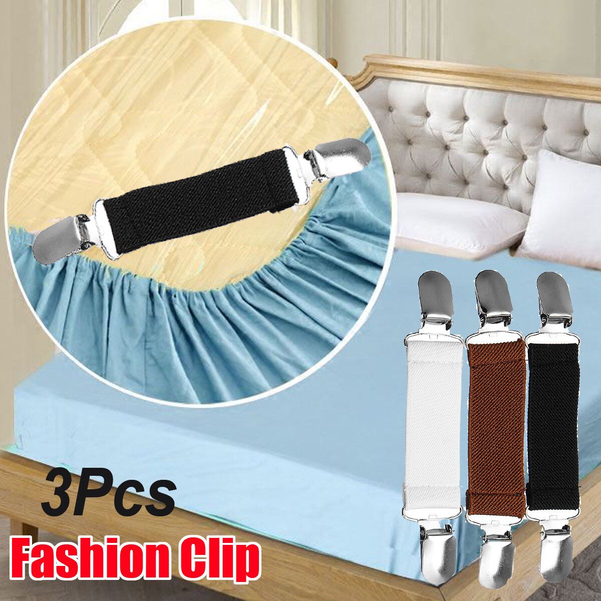 3x Elastic Stretch Dress Cinch Clip Sheet Fasteners Strap Holder Clasp Gripper