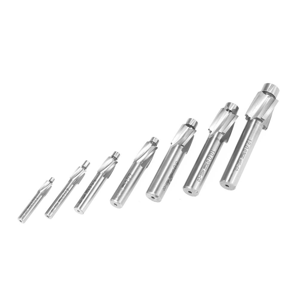 7pcs/set Counterbore Set M3-M12 High Quality High-speed Steel 4 Flutes Straight Shank Counterbore End Mills