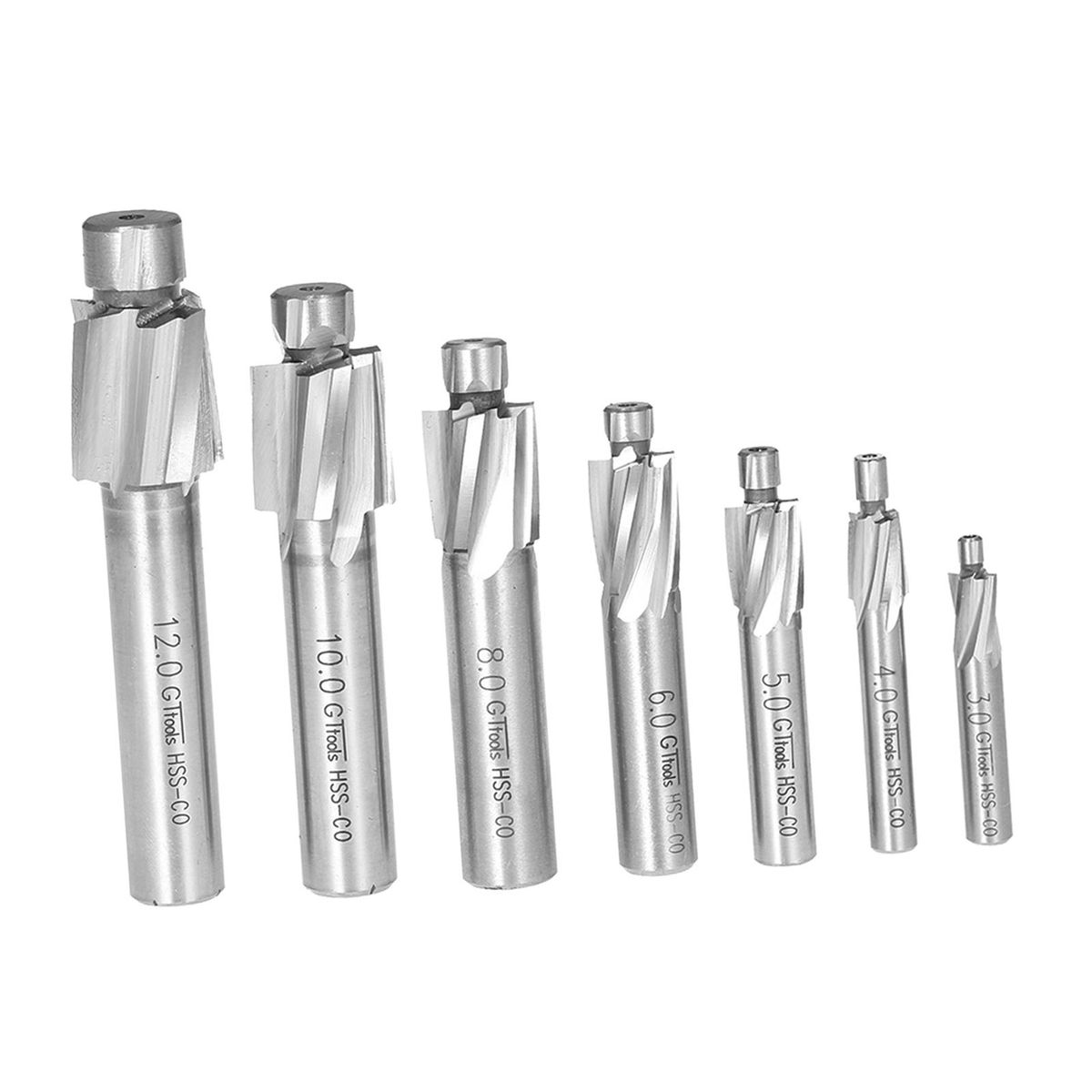 7pcs/set Counterbore Set M3-M12 High Quality High-speed Steel 4 Flutes Straight Shank Counterbore End Mills