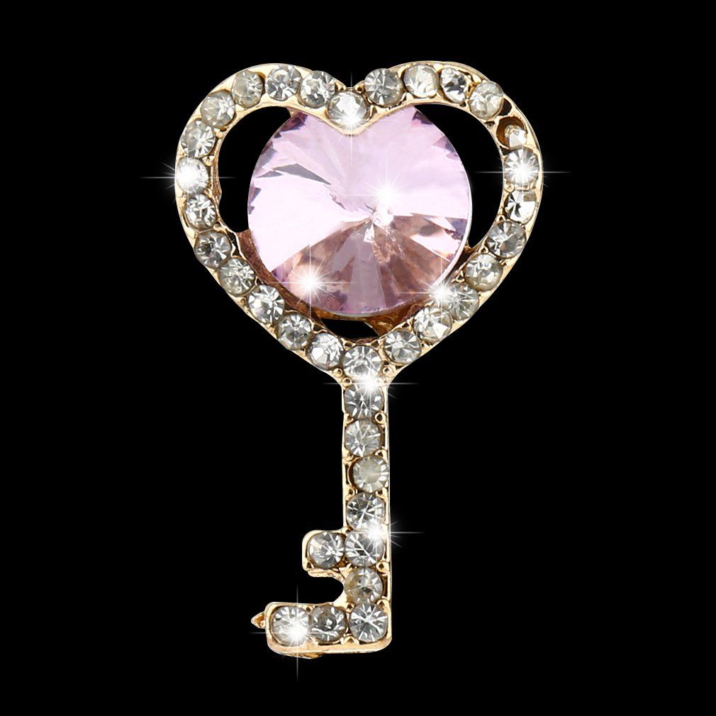 New European Style Fashion Jewelry Key-shaped Rhinestone Studs Earrings-silver+purple