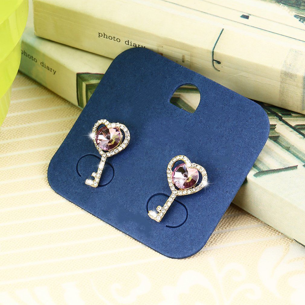 New European Style Fashion Jewelry Key-shaped Rhinestone Studs Earrings-silver+purple