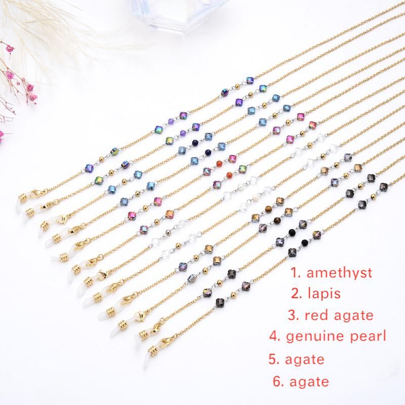 Stainless steel beads crystal rope bead box chain glasses chain fashion trend women hang neck sunglasses chain