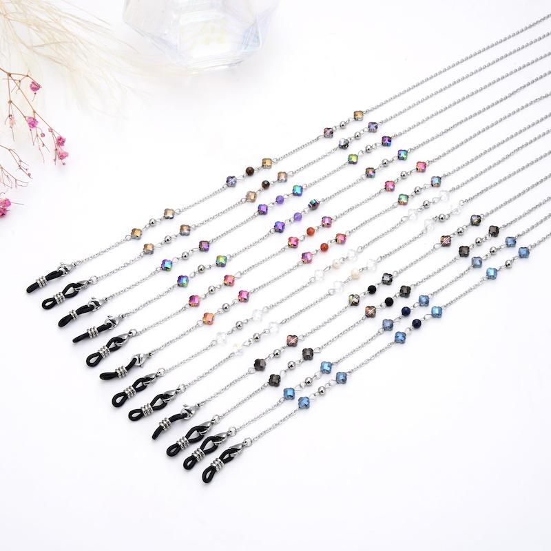 Stainless steel beads crystal rope bead box chain glasses chain fashion trend women hang neck sunglasses chain