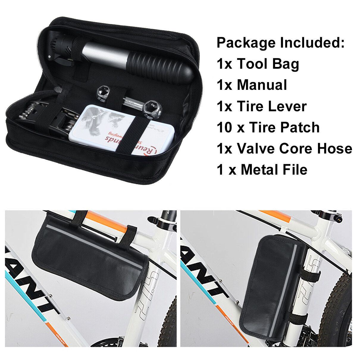 Bicycle Mountain Bike MTB Cycle Puncture Tyre Pump Repair Multi Tools Kit W/Bag