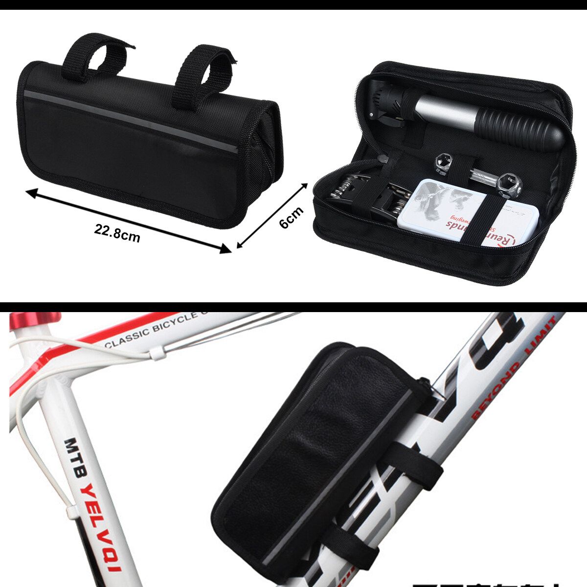Bicycle Mountain Bike MTB Cycle Puncture Tyre Pump Repair Multi Tools Kit W/Bag