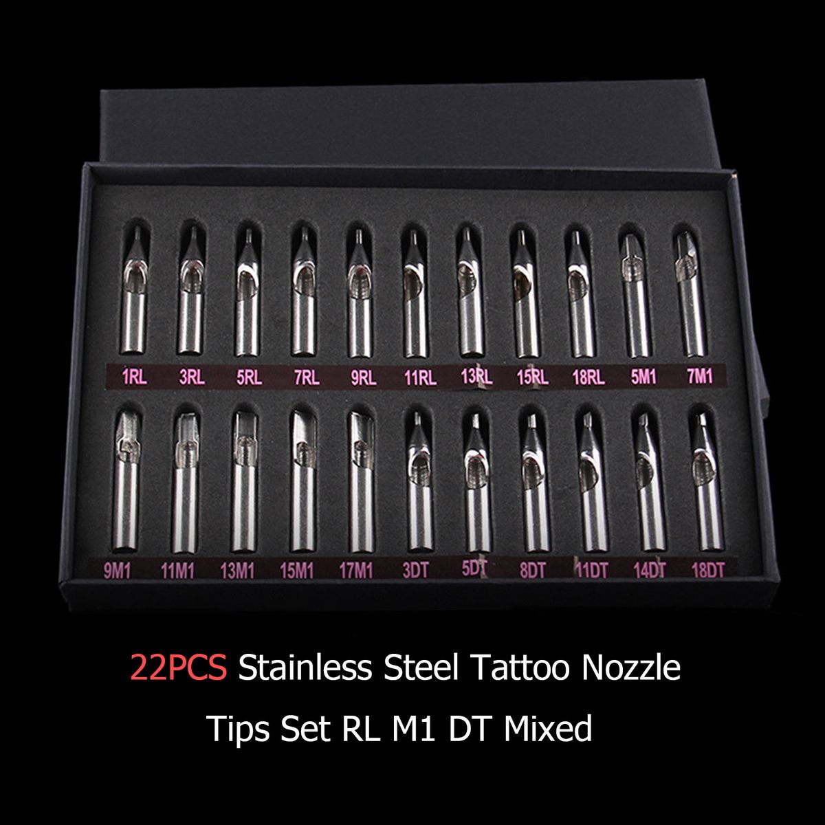 22PCS Stainless Steel Tattoo Nozzle Tips Set RL M1 DT Mixed