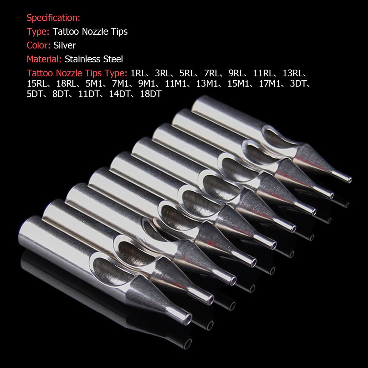 22PCS Stainless Steel Tattoo Nozzle Tips Set RL M1 DT Mixed