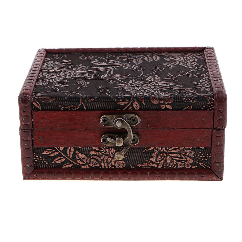 Vintage Lock Wooden Jewelry Storage Box Case Organizer  B