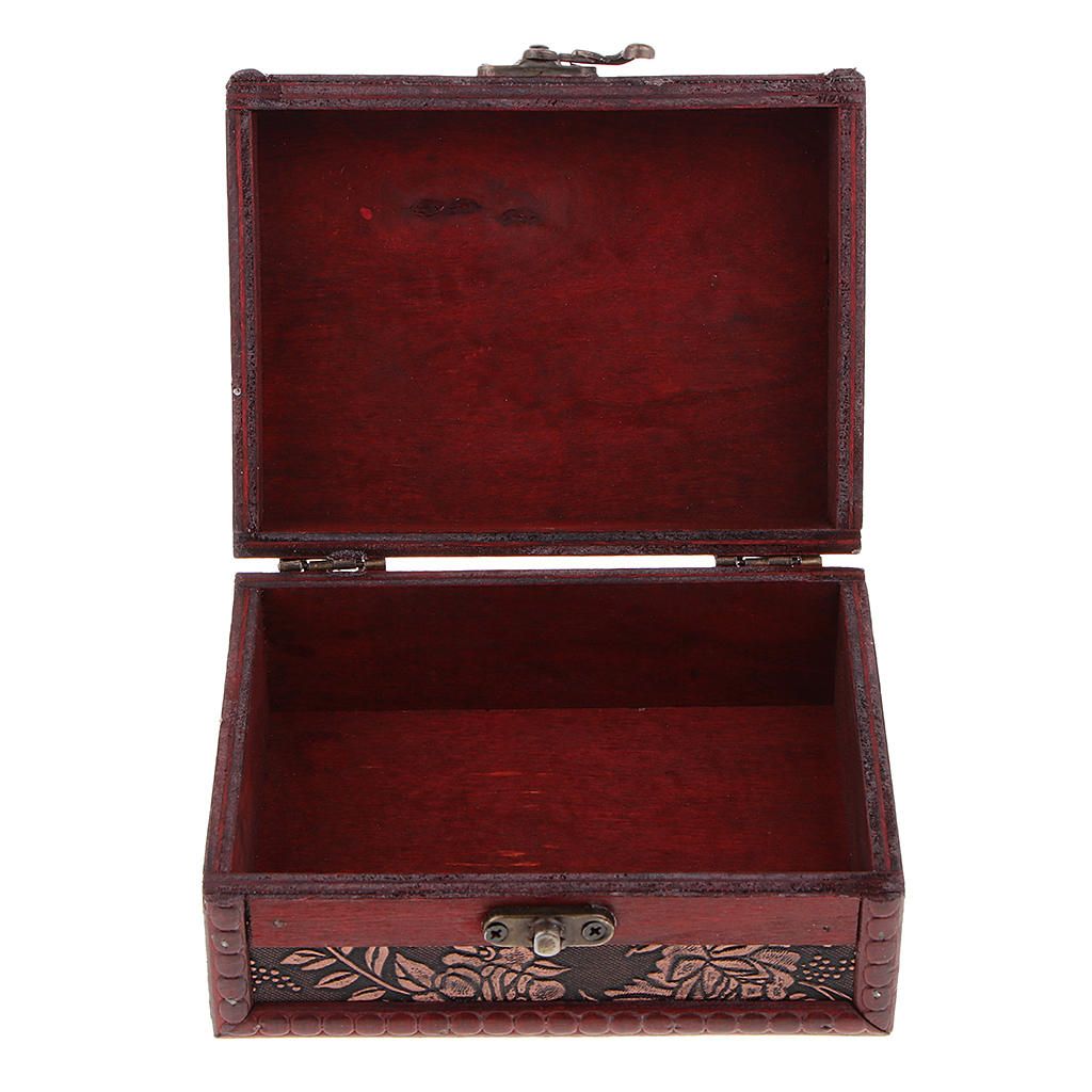 Vintage Lock Wooden Jewelry Storage Box Case Organizer  B
