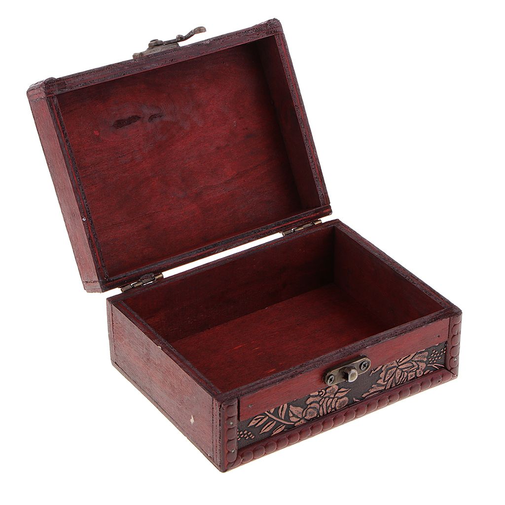 Vintage Lock Wooden Jewelry Storage Box Case Organizer  B