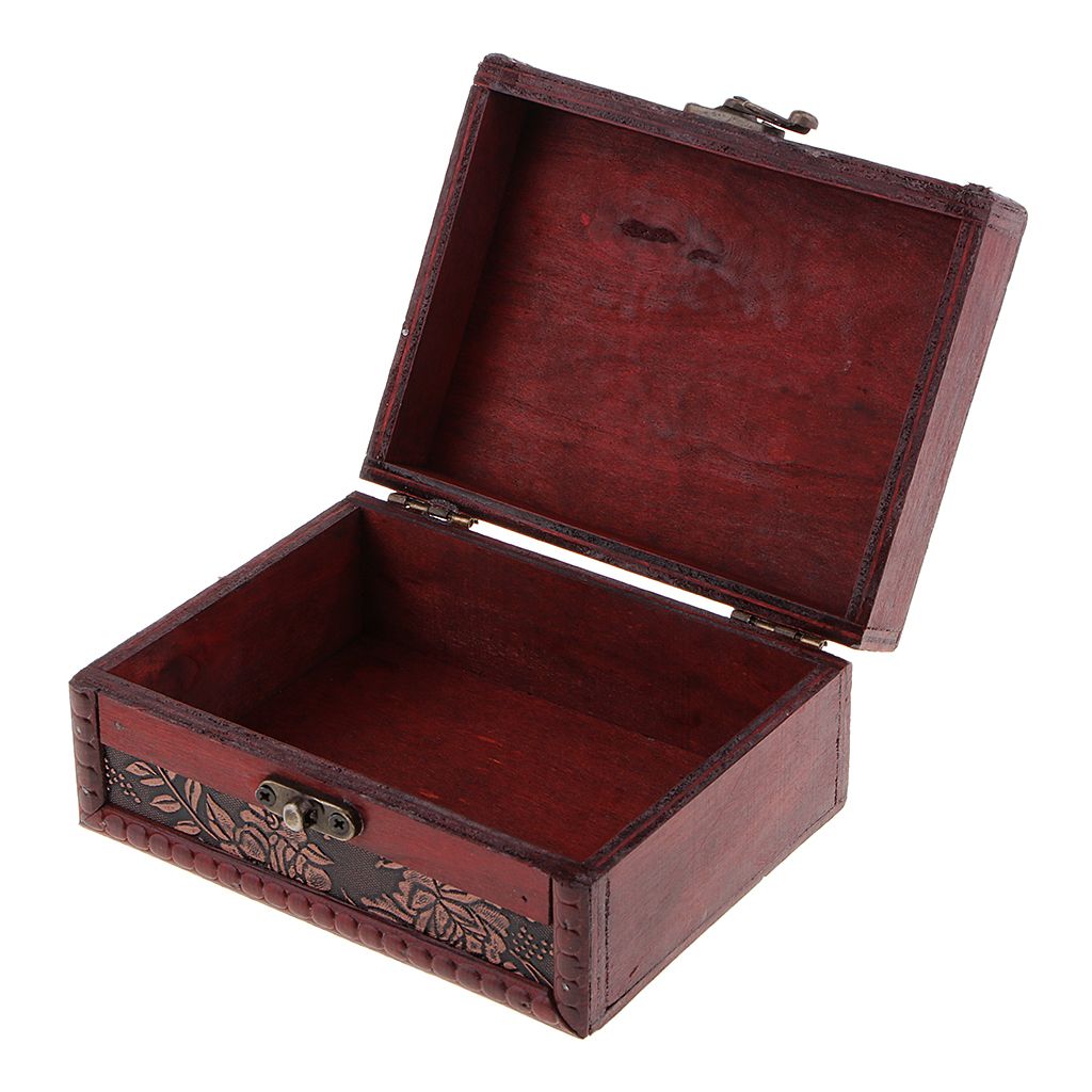 Vintage Lock Wooden Jewelry Storage Box Case Organizer  B