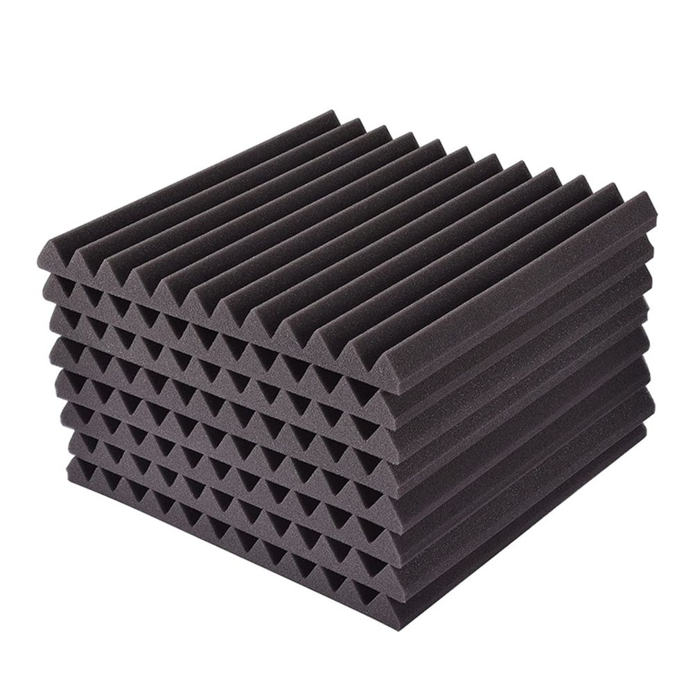 48Pcs/Pack 30x30x2.5cm Acoustic Foam Wedge Panel Tiles Studio Soundproof Foam Wall Pad Room Sound Insulation Treatment With Tape Black 48Pcs With Tapes