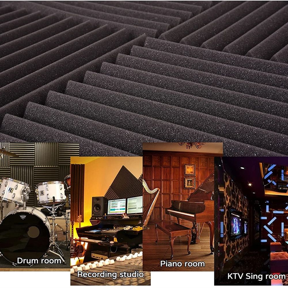 48Pcs/Pack 30x30x2.5cm Acoustic Foam Wedge Panel Tiles Studio Soundproof Foam Wall Pad Room Sound Insulation Treatment With Tape Black 48Pcs With Tapes