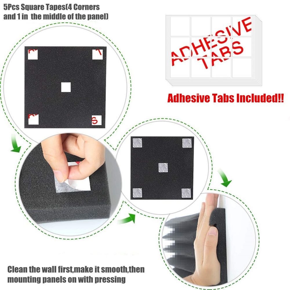 48Pcs/Pack 30x30x2.5cm Acoustic Foam Wedge Panel Tiles Studio Soundproof Foam Wall Pad Room Sound Insulation Treatment With Tape Black 48Pcs With Tapes
