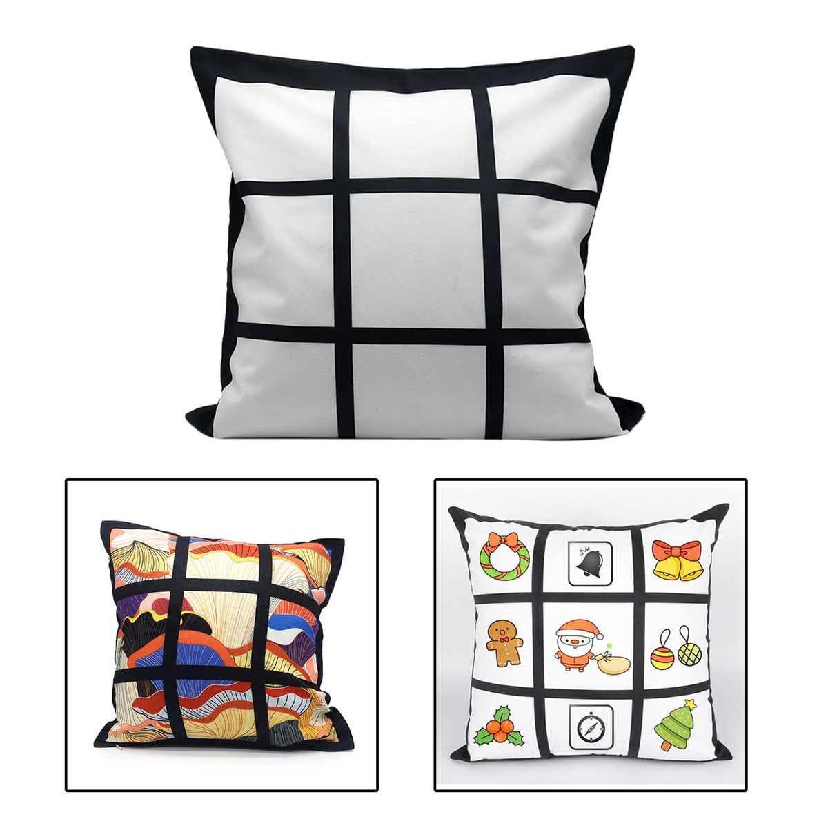 Modern Sublimation Blank Panel Pillow Case Sofa Couch Bedroom 9 Grids