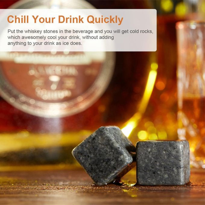 9PCS Whiskey Stones Set Chilling Stones Wooden Box Chilling