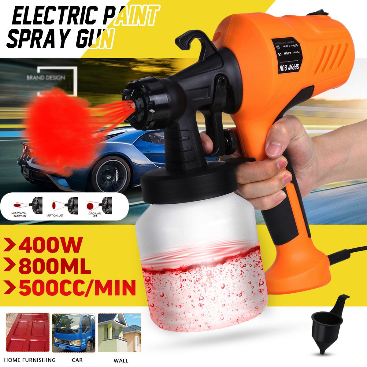 400W 800ML 500CC/min Multi-function Paint Spraying Machine Paint Sprayer Pot Orange