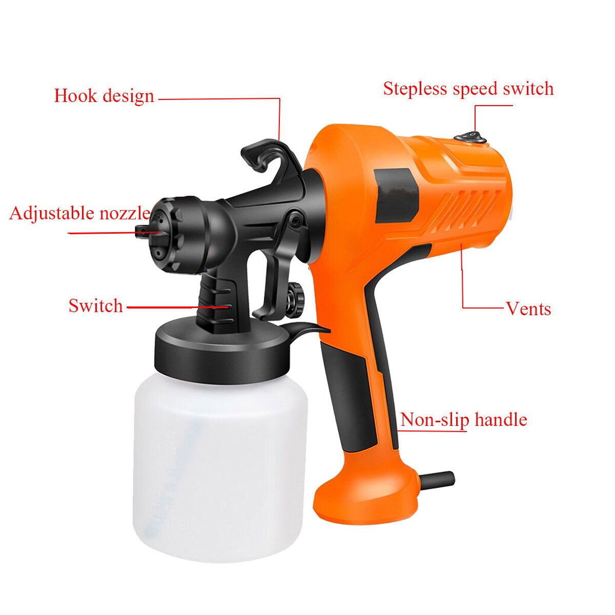 400W 800ML 500CC/min Multi-function Paint Spraying Machine Paint Sprayer Pot Orange