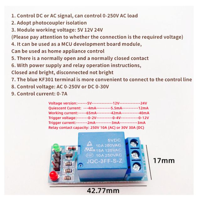 Low Level Trigger Relay Module,24V,1 Channels Optocoupler
