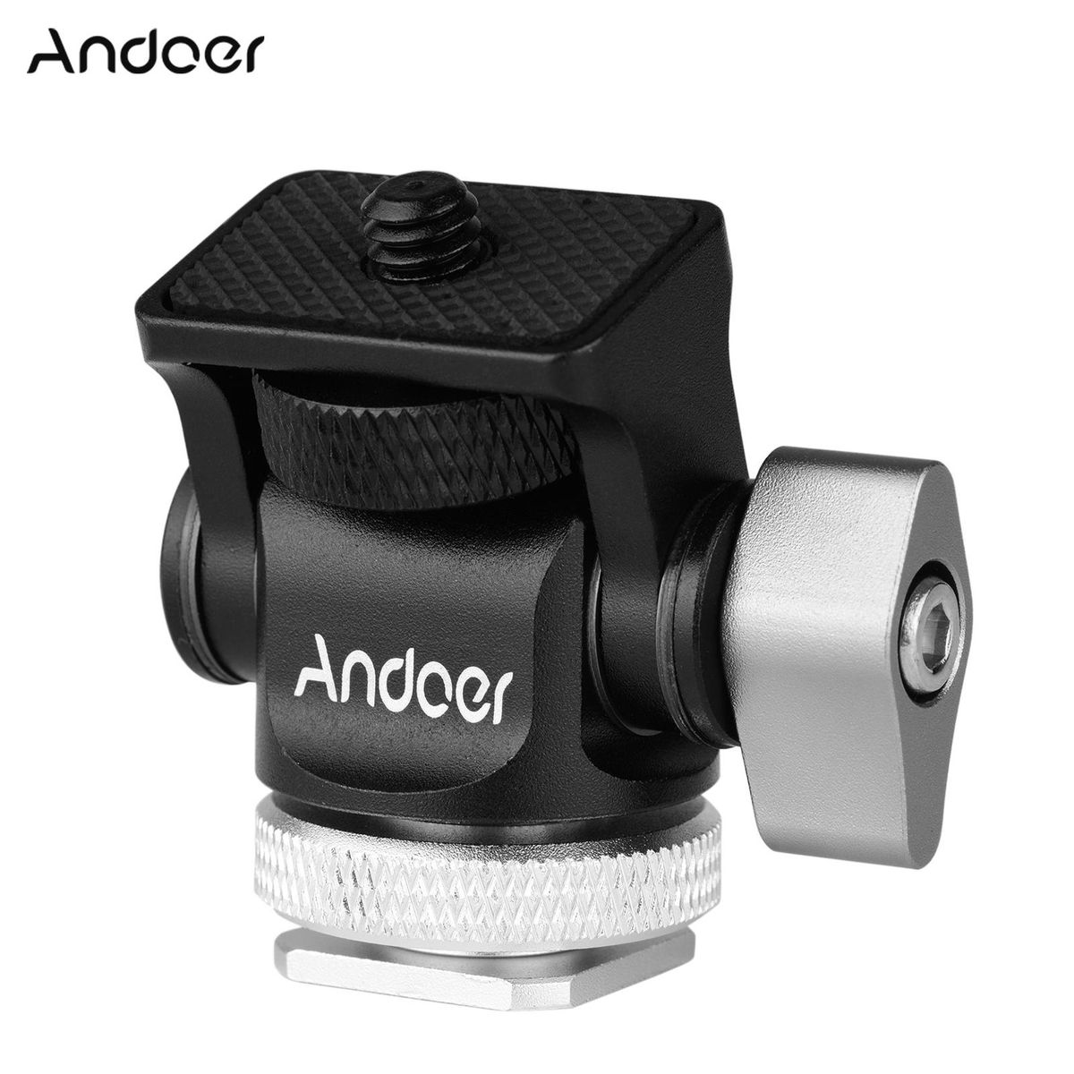 Andoer Mini Monitor Mount Tripod Head Cold Shoe Adapter Aluminum Alloy 1/4 Inch Screw for Mounting Camera Monitor Flash Microphone LED Fill Light
