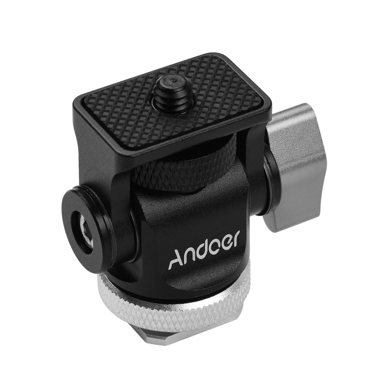 Andoer Mini Monitor Mount Tripod Head Cold Shoe Adapter Aluminum Alloy 1/4 Inch Screw for Mounting Camera Monitor Flash Microphone LED Fill Light