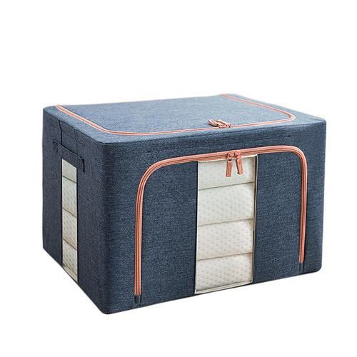 Wardrobe Zipper Large Capacity Portable Folding Steel Framework Sweater Clothes Storage Box Organizer Cotton Linen Closet Home