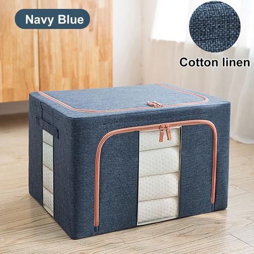 Wardrobe Zipper Large Capacity Portable Folding Steel Framework Sweater Clothes Storage Box Organizer Cotton Linen Closet Home
