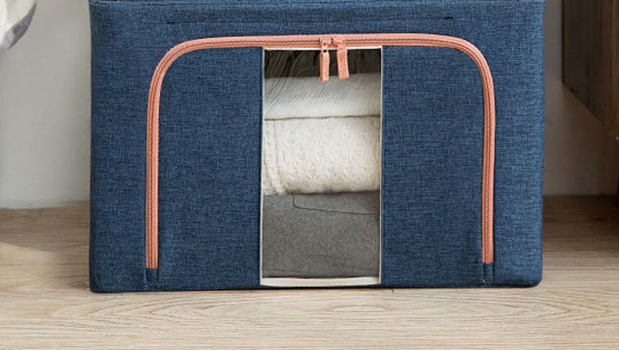 Wardrobe Zipper Large Capacity Portable Folding Steel Framework Sweater Clothes Storage Box Organizer Cotton Linen Closet Home