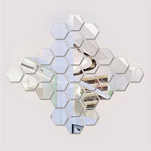 Mirror 12 Piece Hexagon Acrylic Mirror Wall Stickers Wall Decor Home Decoration-Silver